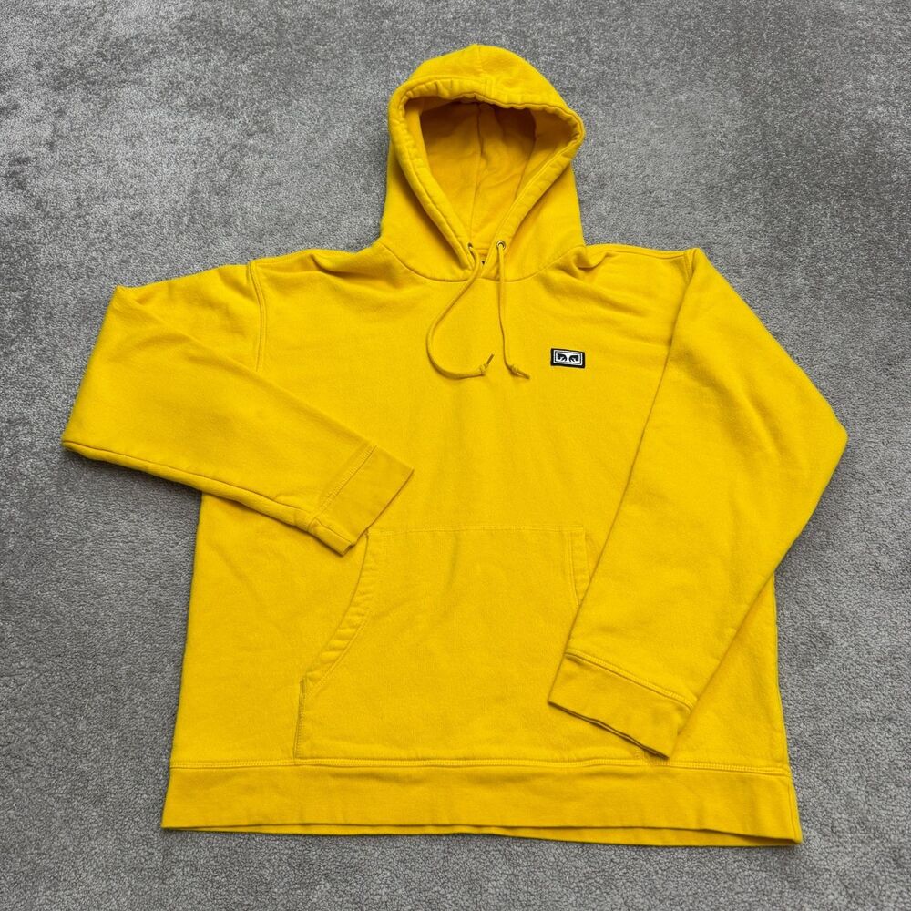 Obey Worldwide Pullover Hoodie Sweatshirt Unisex Large Yellow Fleece Streetwear